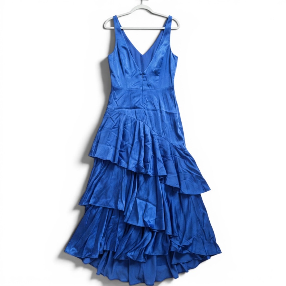 Secret Mission Victoria Dress Ultramarine Blue Satin Ruffle Maxi Gown Medium